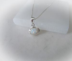 Collar de ópalo blanco de plata de ley, ópalo de fuego ovalado, joyería de piedra de nacimiento de octubre, elegante regalo para ella, collar de cumpleaños - Product Image 5