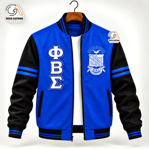 Chaqueta Universitaria Phi Beta Sigma para Hombre, Azul y Negro, con Letras Griegas Bordadas, Estilo Preppy, Cierre de un Botón, Poliéster/Algodón - Product Image 4