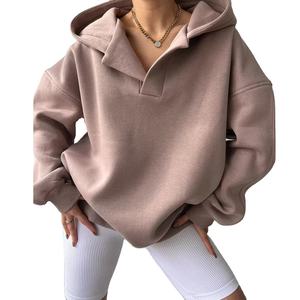 <b>Women</b> Oversized Hooded <b>Sweatshirt</b> Solid Color Drop Shoulder Long Sleeve Knitted Cotton - Product Image 6
