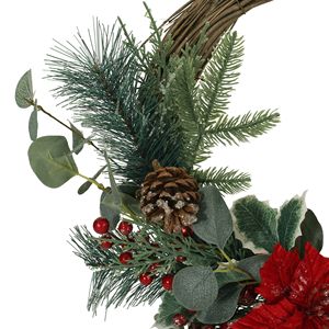 Guirnalda Navideña Festiva de 23.5 Pulgadas con Poinsettia, Bayas y Eucalipto - Product Image 6