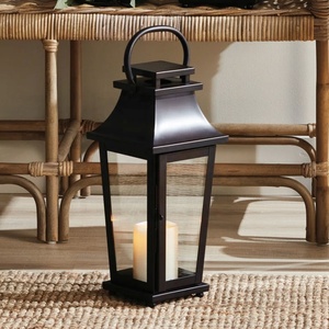 Dernière vente chaude Design noir nickel métal bougeoir lanterne forme conique brillant lanternes de sol - Product Image 2