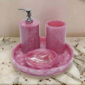 Star Crafts India Eco Friendly Swirl Resin Luxury Four-piece Bathroom Set Soap Dispenser <b>Toothbrush</b> <b>Holder</b> Tray Design Easy - Product Image 4