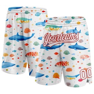 Pantalones Cortos Casuales Negros para Hombre, Cintura con Cordón, Secado Rápido, Tejido de Punto, Color Sólido, Pantalones Cortos Blancos para Hombre con Estampado de Peces por Sublimación - Product Image 1