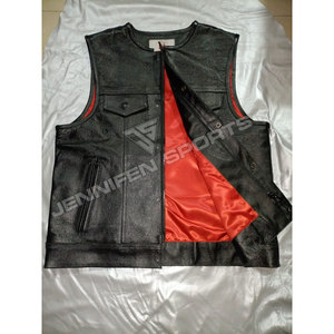 <b>Black</b> Leather Motorcycle <b>Vest</b> Quilted Shoulder Design Multi-Panel Front Adjustable Side Straps Breathable Windproof Casual - Product Image 2