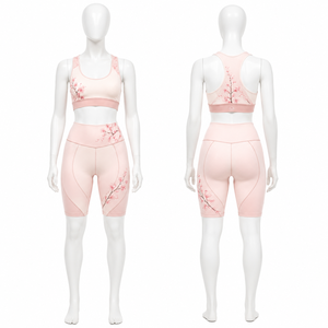 Ensemble de yoga imprimé floral pour femme, short cycliste taille haute et brassière de sport dos nageur, tenue de fitness et d'entraînement - Product Image 6