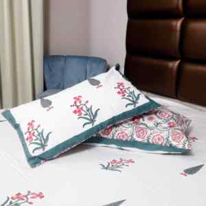 Cubrecama Sanganeri Estampado a Mano, 100% Algodón Natural, Base Blanca, Tamaño King, con Juego de Almohadas para Decoración del Hogar - Product Image 3