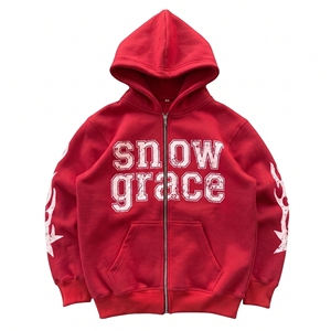 Sudadera con capucha roja Snow Grace con cremallera, unisex, de forro polar, informal, para invierno, corte regular, con estampado de letras y logotipo frontal - Product Image 1