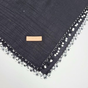 Handmade Stretchable <b>Black</b> Silk Square <b>Scarf</b> Gold Coin Trim Blue Beads Women's Headwear Polyester Embroidery Cross-stitching - Product Image 4