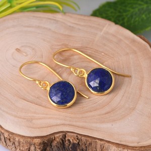 Boucles d'oreilles en argent sterling 925 plaqué or 14 carats avec lapis-lazuli, bijoux faits à la main pour femmes, cadeau élégant - Product Image 1