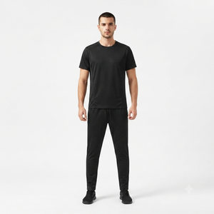 Ensemble de t-shirts noirs à col rond pour homme, séchage rapide, tricotés en polyester et élasthanne, décontractés pour l'été - Product Image 1