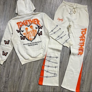 Ensemble de survêtement en molleton bouclette 100% coton épais pour homme, avec sweat à capuche zippé et pantalon de jogging, personnalisable avec logo - Product Image 1