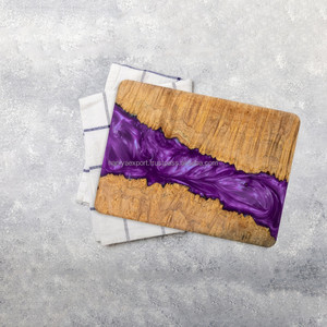 Planche de service moderne en bois Planche à découper en résine époxy avec impression en verre Bloc de cuisine en verre trempé pour usage domestique - Product Image 4