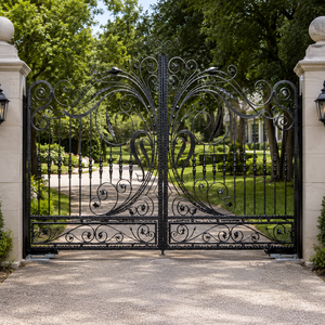 Puerta de Entrada de Hierro Forjado Negra Ornamentada, Puerta Doble Abatible Decorativa para Entrada de Propiedades, Seguridad para Jardín y Villa - Product Image 1