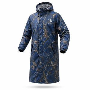 New Custom Blue Camo Thin Waterproof Hooded Long Outdoor Hunting & Fishing Windproof Hiking <b>Rain</b> <b>Coat</b> OEM ODM - Product Image 1