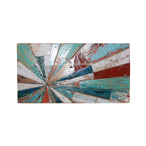 DIVADI Decoración de Pared Náutica de Mosaico de Acero Inoxidable con Madera de Barco Reciclada Hecha a Mano, Diseño de Patchwork de 5cm de Grosor - Product Image 1