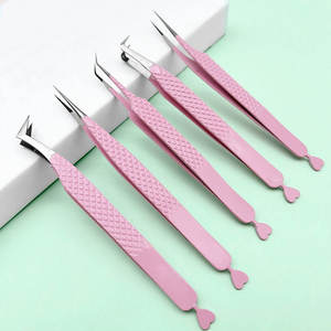 Pince à épiler pour cils TEEJAY rose en acier inoxydable, pointe précise, sans emballage boîte, pour extensions de cils - Product Image 3