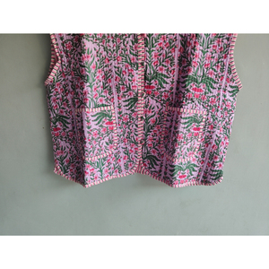 Chaleco bomber acolchado floral de algodón, reversible, transpirable, de manga corta para mujer, regalo para ella - Product Image 5
