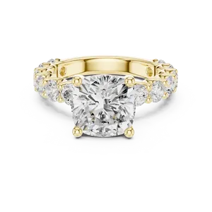 Anillo de Compromiso con Diamante Cultivado en Laboratorio de Corte Cojín de 4 Quilates, Color E, Certificado por IGI, con Piedras Laterales, Oro Sólido de 10K, 14K, 18K, Joyería Fina - Product Image 1