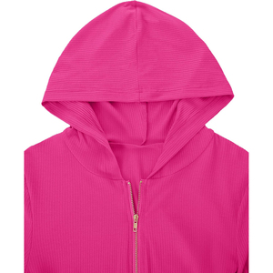 Top Corto con Capucha y Cierre de Cremallera para Mujer, Color Rosa, Tejido de Punto, Manga Larga, Color Sólido, Transpirable, Ropa de Otoño, OEM ODM - Product Image 6