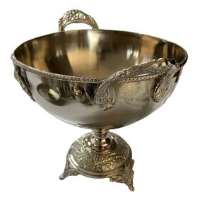 Bol à fruits rond en laiton finition argentée, bol décoratif en métal avec poignées – Bol de service vintage pour centre de table, mariage et décoration intérieure - Product Image 1