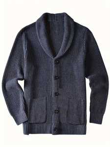 Cardigan à col châle pour homme en viscose-polyester, tricot côtelé boutonné, décontracté, chaud, pour l'automne et l'hiver, vente en gros - Product Image 6