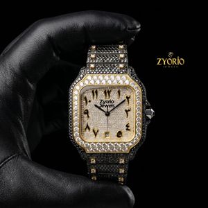 Reloj de Lujo para Hombre con Esfera Cuadrada de Dos Tonos y Cristales, Reloj de Pulsera de Cuarzo de Acero Inoxidable con Incrustaciones de Circonitas - Product Image 3