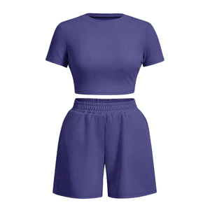 Conjunto de Ropa de Verano de 2 Piezas para Mujer, Elegante, Cómodo y Transpirable, Top de Punto Informal con Shorts, Diseño Sólido, Corte Ajustado 2026 - Product Image 1