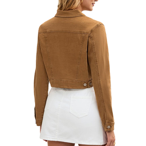 Chaqueta vaquera corta con logo personalizado para mujer, elástica, ajustada, de manga larga, 100% algodón original, a la moda. - Product Image 6