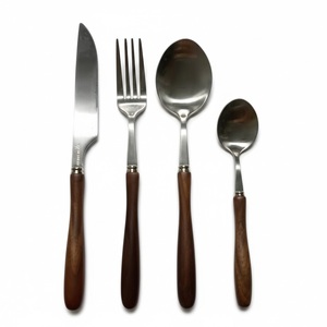 Ensemble de couverts attrayants en acier inoxydable avec manche en bois, ensemble de couverts écologiques pour la maison et les restaurants, meilleur prix - Product Image 1