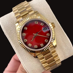 Outstanding <b>Red</b> Color Round Dial Gold Plated Stainless Steel Band With Auto <b>Date</b> Features Man's Mechanical Modern Standard Watch - Product Image 1