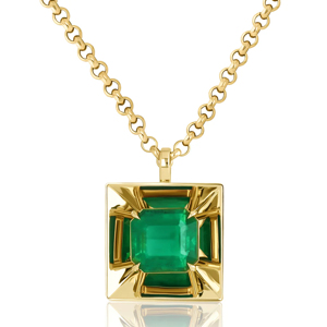 Collar con Colgante de Corte Esmeralda Chapado en Oro de Lujo, Diseño Geométrico, Cadena de Caja, Unisex, para Uso Diario - Product Image 1