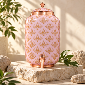 Distributeur d'eau en cuivre martelé fait main, pot à eau 100% cuivre pur avec robinet, distributeur de boissons traditionnel indien en cuivre - Product Image 4