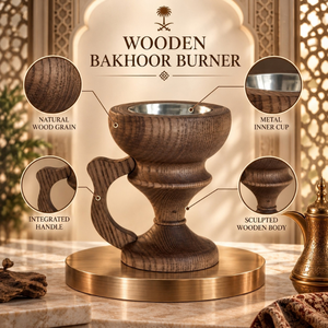 Brûleur à Bakhoor en bois naturel avec coupelle en acier inoxydable |   Porte-encens Oud Arabe avec poignée sculptée, support décoratif pour la maison, style Majlis saoudien - Product Image 5