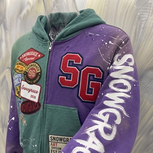 เสื้อฮู้ดซิป Snowgrace ผ้าเฟรนช์เทอร์รี่ ดีไซน์แบบ Patchwork สไตล์ Unisex สำหรับใส่ในฤดูใบไม้ร่วง - Product Image 3