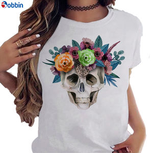 T-shirt unisexe d'été blanc pour fille, haut décontracté respirant avec imprimé graphique, motif rose et papillon, modèle basique - Product Image 1