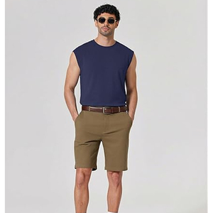 Men's Solid Color O-Neck Sleeveless Tank <b>Top</b> Knitted Casual Fit <b>Navy</b> Blue - Product Image 1