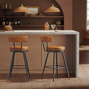 <b>Bar</b> <b>Stools</b> Set of <b>2</b> Swivel <b>Bar</b> <b>Stools</b> with Backrest Faux Leather with Stitching Mid-Century Modern Style <b>Bar</b> Chair - Product Image 6