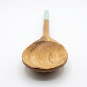 Cuchara Larga de Madera de Teca Sólida Premium con Mango Verde Menta, Utensilio de Cocina Ecológico, Servidor de Arroz de Madera Antiadherente - Product Image 2