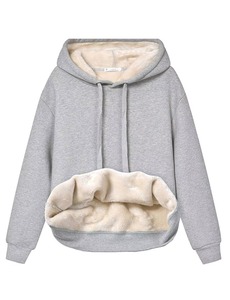 Women's <b>Sherpa</b> <b>Lined</b> <b>Hoodie</b> Pullover Sweatshirt with Pockets Loose Fit Hooded Jacket for Casual Winter Wear - Product Image 2