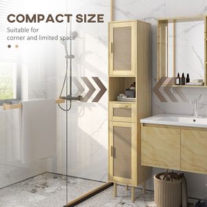 Mobile da bagno alto in rovere con ripiani regolabili e porte in Rattan mobili di stoccaggio indipendenti - Product Image 5