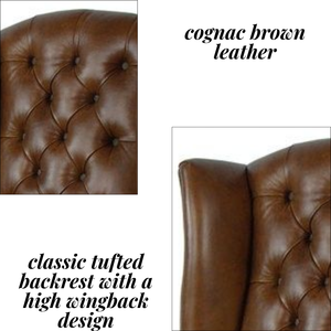 Sillón Clásico de Cuero Marrón con Respaldo Acolchado y Tapizado con Botones, Sillón de Lujo con Detalles de Tachuelas para Sala de Estar - Product Image 2