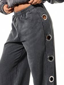 Pantalones de chándal de mujer con lavado ácido, jogger de pierna recta, pantalones de chándal de forro polar para mujer, pantalones de chándal de pierna ancha para mujer - Product Image 4