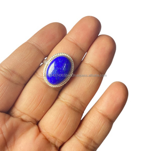 Handmade 925 Sterling Silver Simple Oval Cut <b>Lapis</b> <b>Lazuli</b> Moissanite Bezel Setting <b>Ring</b> Classic Wedding Anniversary Engagement - Product Image 1