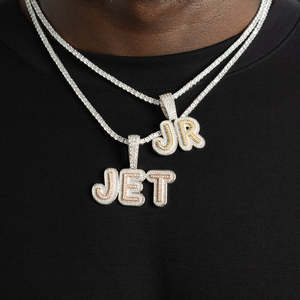 VVS Moissanite Custom <b>Initial</b> Pendant 30mm and 6.5mm Tennis Link Chain 925 <b>Silver</b> Iced Out Hip Hop Nameplate <b>Necklace</b> Bling - Product Image 5