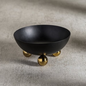 Bol de service rond en métal argenté et doré avec base sphérique, ustensile de cuisine artisanal, centre de table décoratif moderne, cadeau - Product Image 2