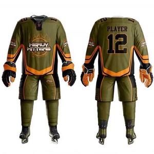 ชุดเสื้อฮอกกี้น้ำแข็งแบบซับลิเมชั่นสำหรับผู้ชาย Heavy Hitters สีเขียวมะกอก-ส้ม แขนยาว ระบายเหงื่อได้ดี ทรงพอดีตัว ชุดยูนิฟอร์มทีมสำหรับผู้ใหญ่ - Product Image 2