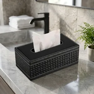 Leather Tissue Box With <b>Black</b> Pattern Premium Hotel Tissue Holder for Hotels Resorts Offices and Hospitality Spaces - Product Image 1