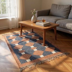 Tapis géométrique Kilim fait main, rectangulaire, en laine, à poils moyens, écologique, tufté à la main, pour salon, nettoyage localisé, Krafterscustom - Product Image 4