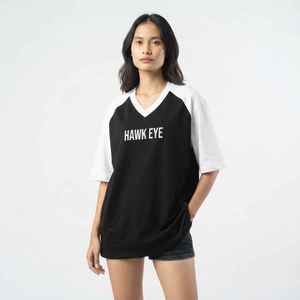 Women's Black White Half Sleeve <b>V</b>-<b>Neck</b> <b>Oversized</b> <b>T</b>-<b>Shirt</b> Loose Fit Cotton Jersey Print Logo Top - Product Image 1