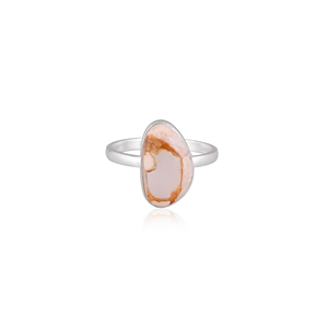 แหวนแต่งงานประดับพลอยโอปอลไฟธรรมชาติแบบฝังขอบคลาสสิก |   เงินแท้ 925 - Product Image 1